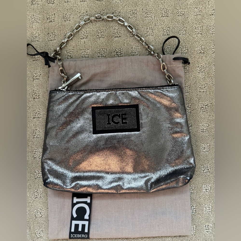 ICE Silver Chain Leather Shoulder Clutch